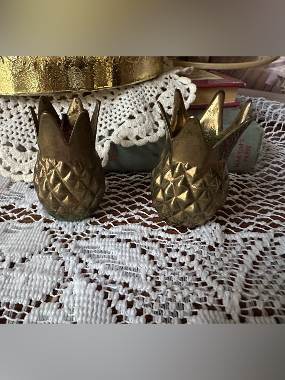 Vintage Small Solid Brass Pineapple Candle Holders